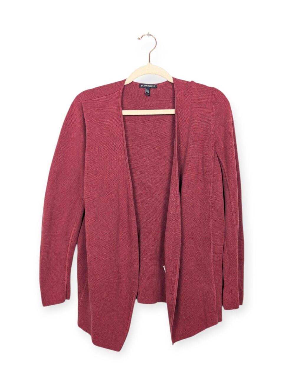 Eileen Fisher Burgundy Silk Organic Cotton Draped Open Front Cardigan Size S